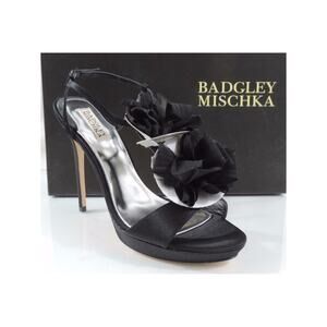 Badgley Mischka ADELE Platform Evening Sandals Heel Black Satin